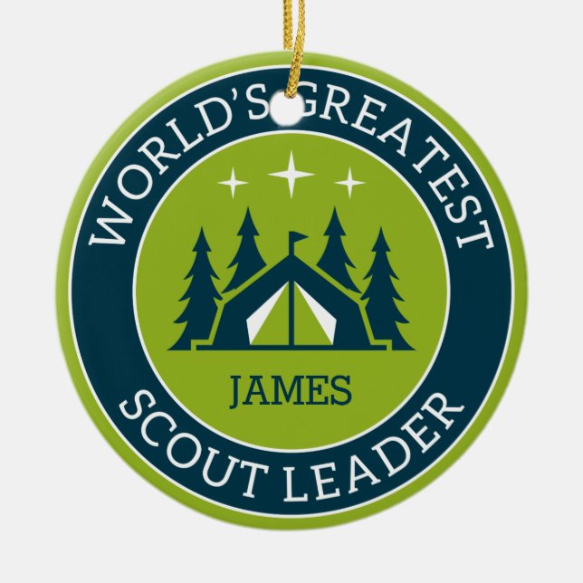 Scout Leader Personalised Ceramic Tree Decoration (Front)