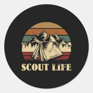 Scout Life Camping Tent Bonfire Firewood Campfire Classic Round Sticker