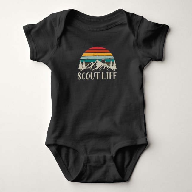 Scout Nature Forest Mountain Camper Adventure Baby Bodysuit (Front)