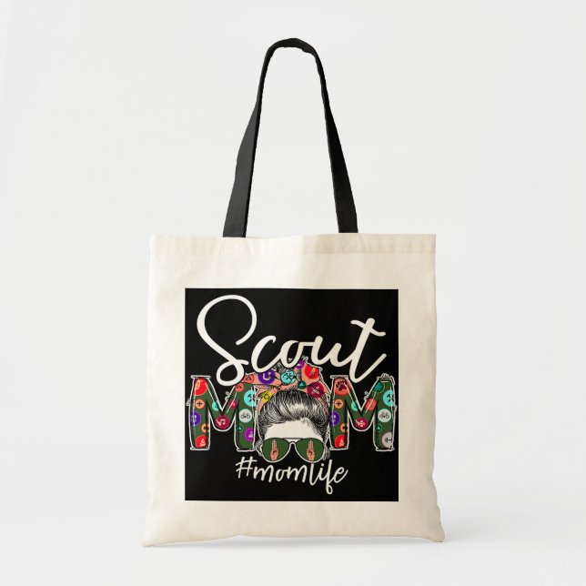Scouting Scout Mom Life Messy Bun Hair Mother's Tote Bag (Front)