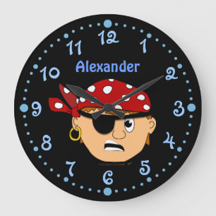 Scowling Boy Pirate Personalised Clock w/ Minutes
