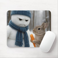 Scowling Snowman With a Bunny