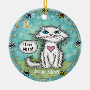 Scraggles Cat I Love Cats  Ceramic Tree Decoration