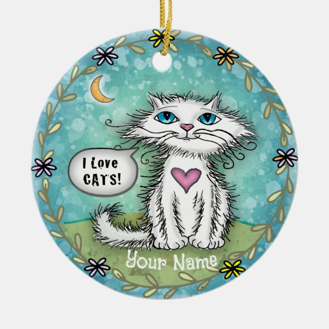 Scraggles Cat I Love Cats  Ceramic Tree Decoration (Front)
