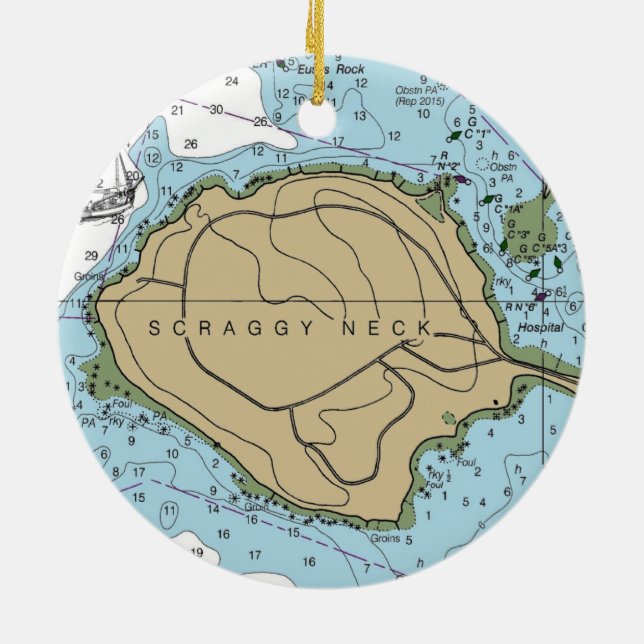 Scraggy Neck Buzzards Bay MA Ceramic Tree Decoration (Back)