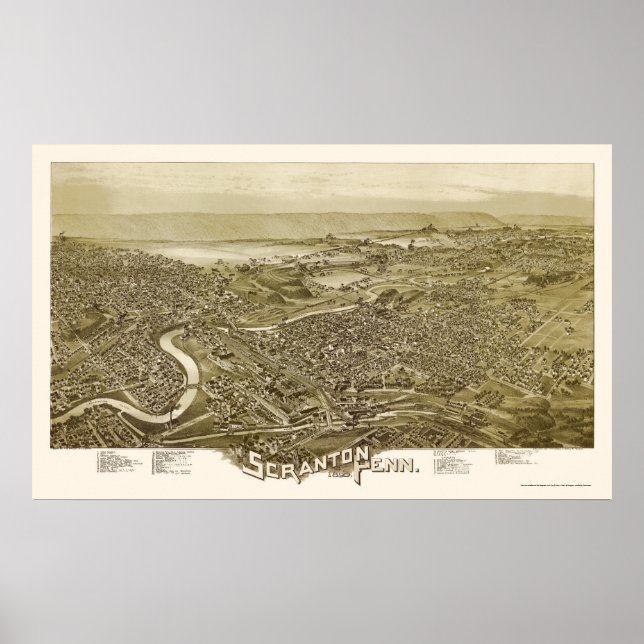 Scranton, PA Panoramic Map - 1890 Poster (Front)
