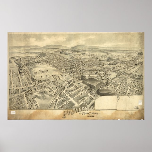 Scranton Pennsylvania 1892 Antique Panoramic Map Poster (Front)