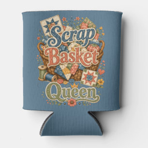 Scrap Basket Queen Quilter Cottagecore Can Cooler