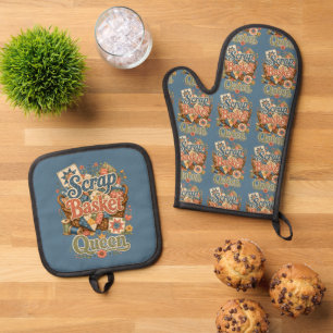Scrap Basket Queen Quilter Cottagecore Oven Mitt & Pot Holder Set