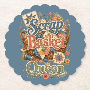Scrap Basket Queen Quilter Cottagecore Paper Coaster