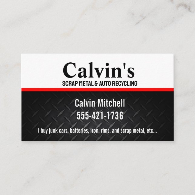 Scrap metal and auto recycling business card (Front)