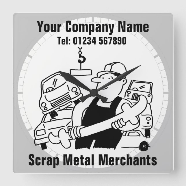 Scrap Metal Merchants Cartoon Square Wall Clock (Front)