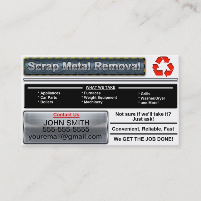 Scrap Metal Removal Business Card - White Version (Front)