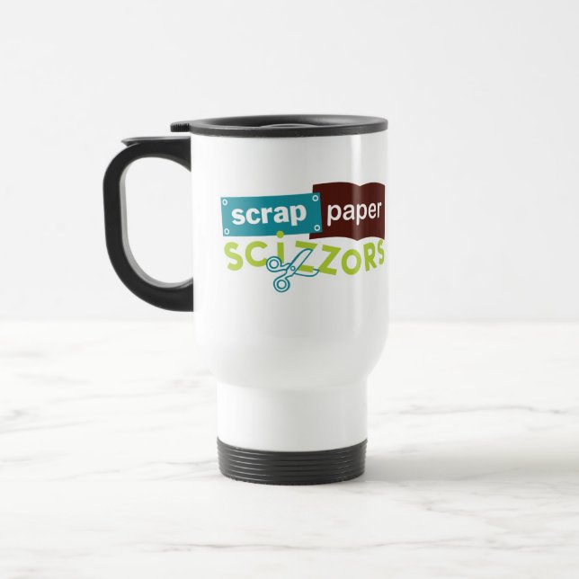 Scrap Paper Scizzors Travel Mug (Left)