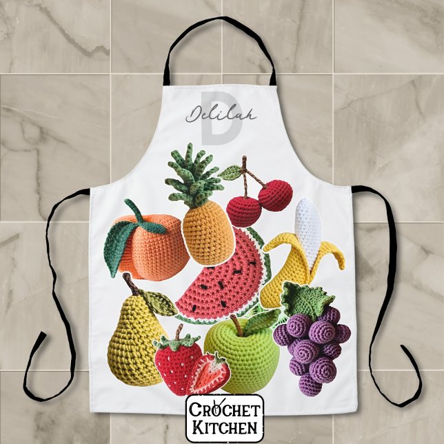 Scrapbook Aesthetic Rainbow Crochet Fruit Collage Apron (Creator Uploaded)