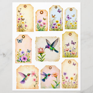 Scrapbook Botanical Ephemera Hummingbird Tags