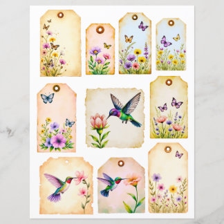 Scrapbook Botanical Ephemera Hummingbird Tags
