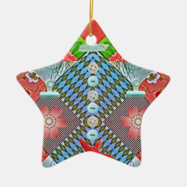 Scrapbook Delight Paper Buttons Gifts for Crafters Ceramic Tree Decoration (Front)