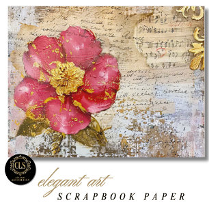 Scrapbook Paper – Red and Gold Flower Script