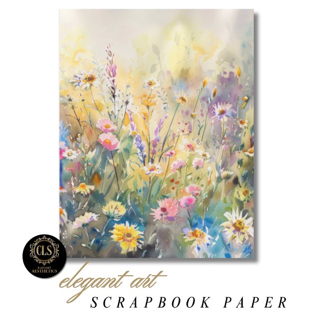 Scrapbook Paper - Watercolor Wildflowers (Scrapbook Paper with Pastel Watercolor Wildflower Art Design)