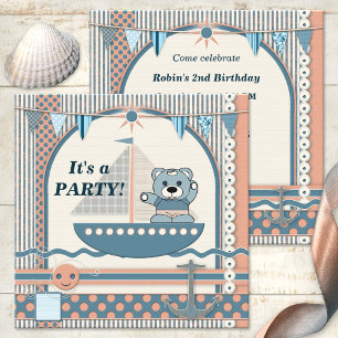 Scrapbook Sailboat Nautical Birthday Kids Party  Invitation
