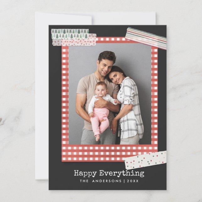 Scrapbooking Holidays | Gingham Frame photo Holiday Card (Front)
