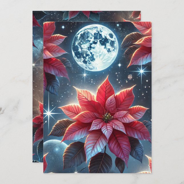 Scrapbooking Printable Moonlit Poinsettia Pattern Invitation (Front/Back)