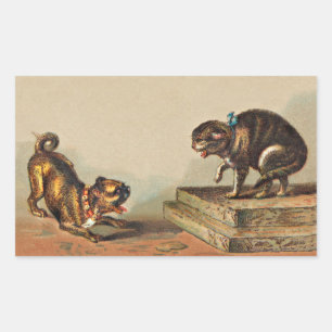 Scrappy Pug Dog and Kitty Rectangular Sticker