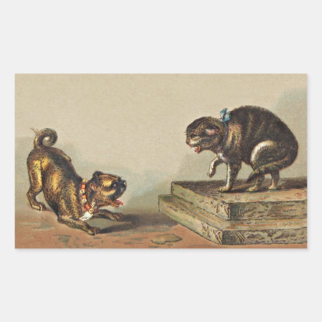 Scrappy Pug Dog and Kitty Rectangular Sticker (Front)