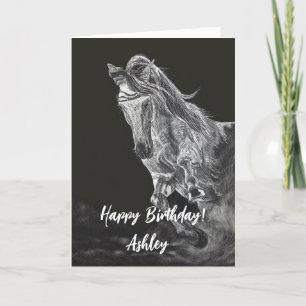 Scratchboard Art Lusitano Horse Birthday Card