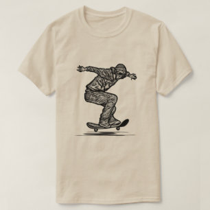 Scratchboard Graphic Skateboard T-Shirt
