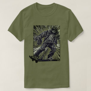 Scratchboard Graphic Skateboard T-Shirt