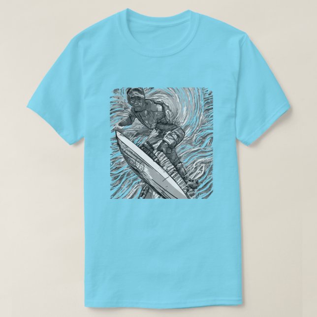 Scratchboard Graphic Surfer T-Shirt (Design Front)