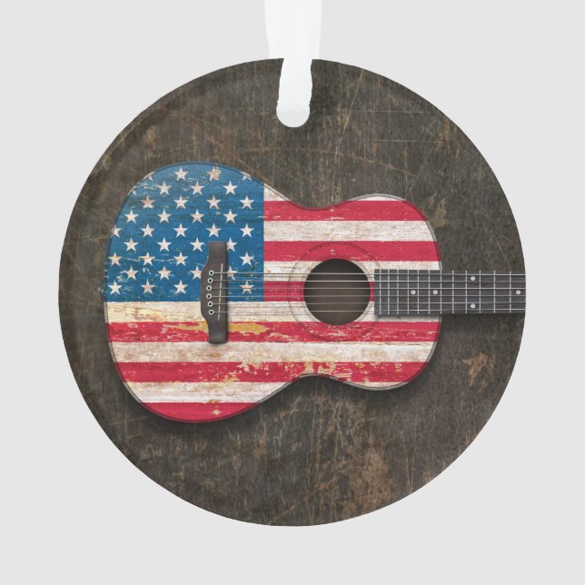Scratched and Worn American Flag Acoustic Guitar Ornament (Back)