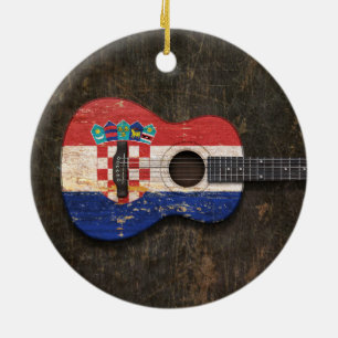 Scratched and Worn Croatian Flag Acoustic Guitar Ceramic Tree Decoration