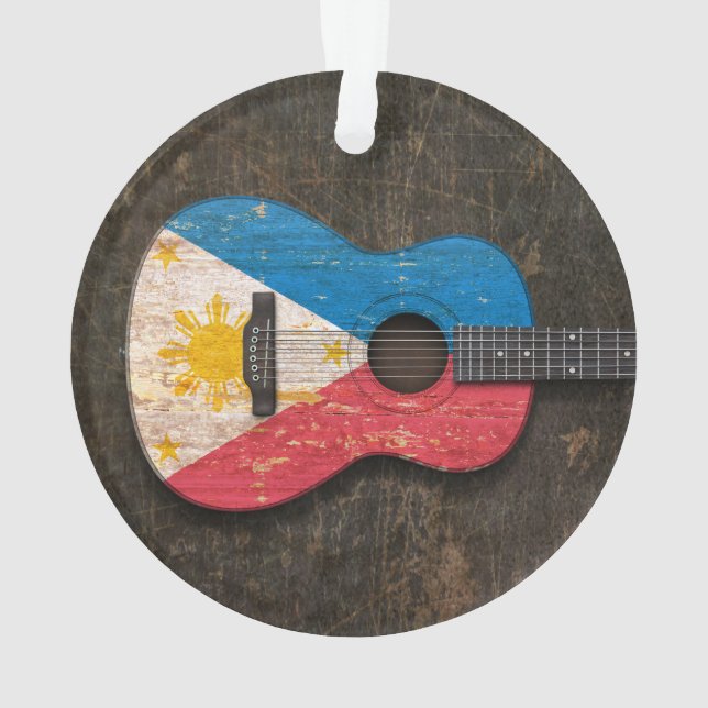 Scratched and Worn Filipino Flag Acoustic Guitar Ornament (Back)