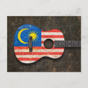 Scratched and Worn Malaysian Flag Acoustic Guitar Postcard