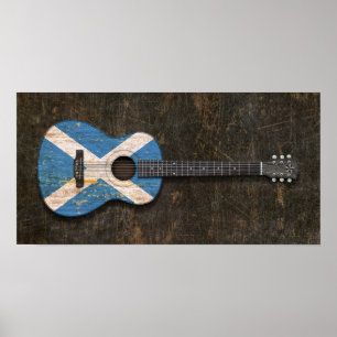 Scratched and Worn Scottish Flag Acoustic Guitar Poster