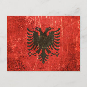 Scratched and Worn Vintage Albanian Flag Postcard
