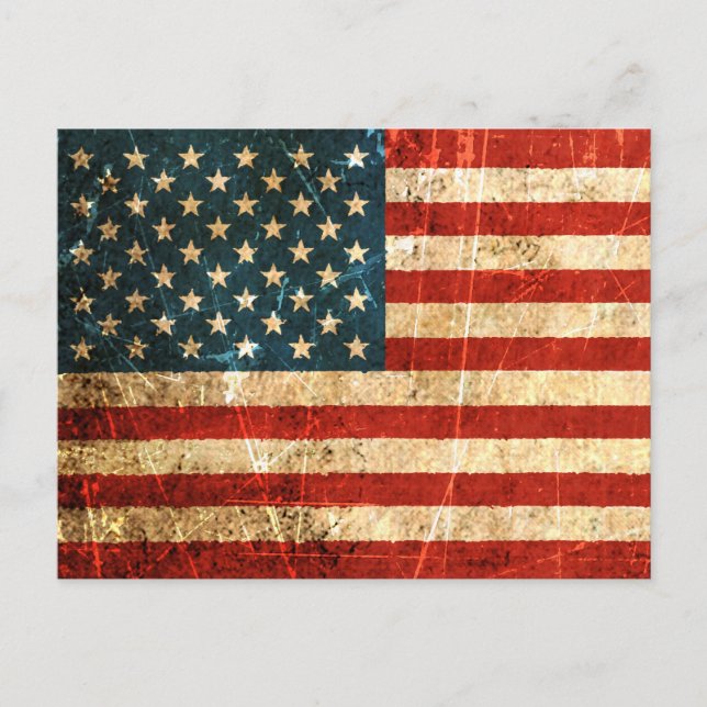 Scratched and Worn Vintage American Flag Postcard (Front)