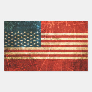 Scratched and Worn Vintage American Flag Rectangular Sticker