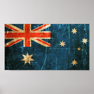 Scratched and Worn Vintage Australian Flag Poster