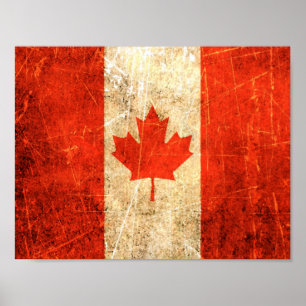 Scratched and Worn Vintage Canadian Flag Poster