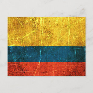 Scratched and Worn Vintage Colombian Flag Postcard
