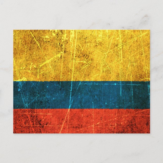 Scratched and Worn Vintage Colombian Flag Postcard (Front)