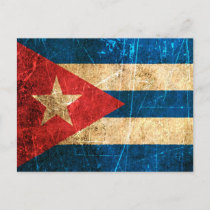 Scratched and Worn Vintage Cuban Flag Postcard