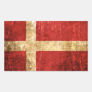 Scratched and Worn Vintage Danish Flag Rectangular Sticker