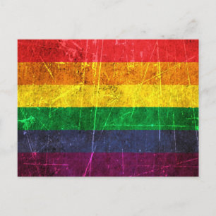 Scratched and Worn Vintage Gay Pride Rainbow Flag Postcard