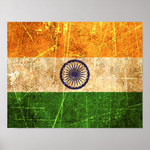 Scratched and Worn Vintage Indian Flag Poster