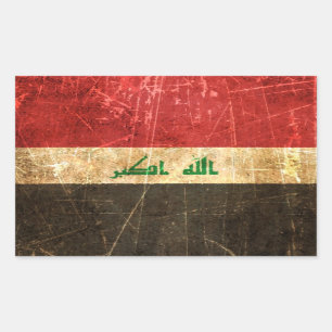 Scratched and Worn Vintage Iraqi Flag Rectangular Sticker